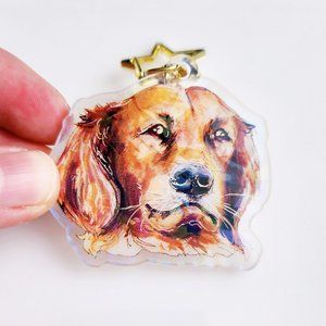 Golden Retriever Keychain, Cute Dog Keyring Animal Watercolor